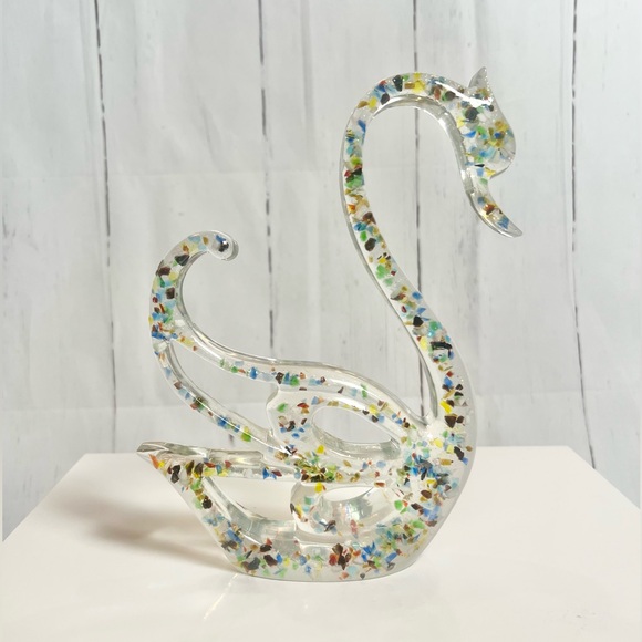 Handmade Other - Handmade Vintage-Style Resin Swan Figurine | Colorful Inclusions & Glitter